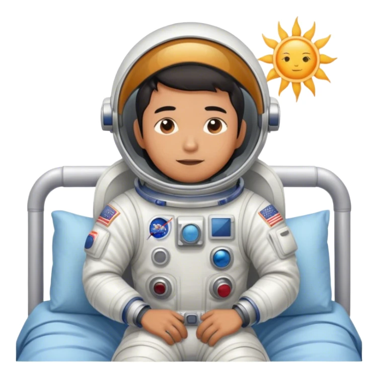 Asian man wearing in astronaut wakeup from the bed with a sun sticker