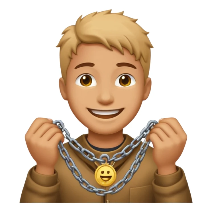 A relieved person breaking chains with a coin emoji sticker