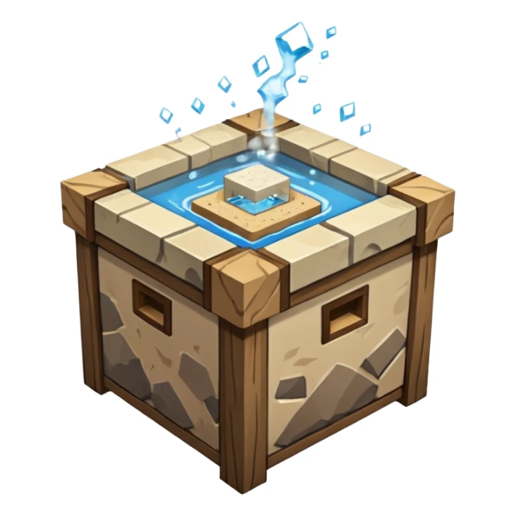 crafting table with tools, stone, wood, glass, sand, steam, water... like a minecraft style cube crafting table 100% like a minecraft table crafting sticker