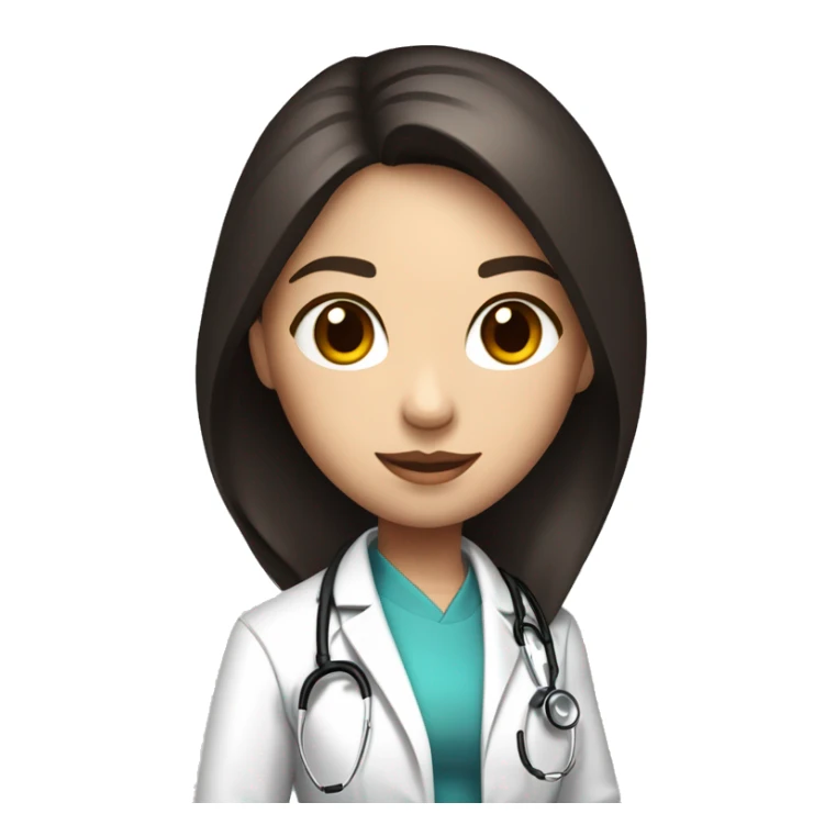 a young female doctor with a white coat and stethoscope around her neck with black and red highlighted hair of shoulder length full body  sticker