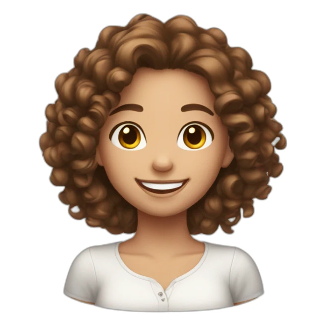 a happy girl with curly brown hair, brown eyes sticker