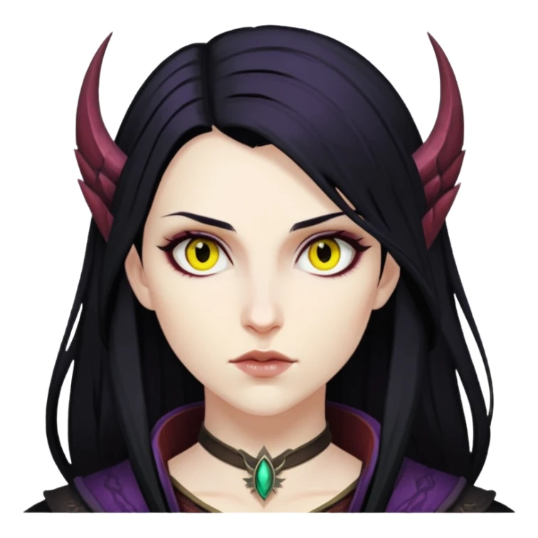 Morrigan from Dragon Age with long black hair and yellow eyes sticker