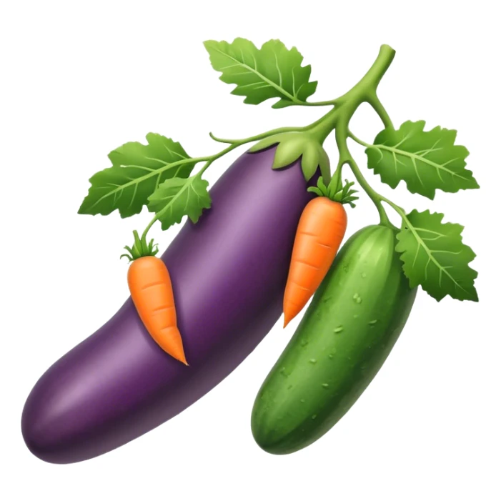 eggplant, cucumber, big carrot, on a branch sticker