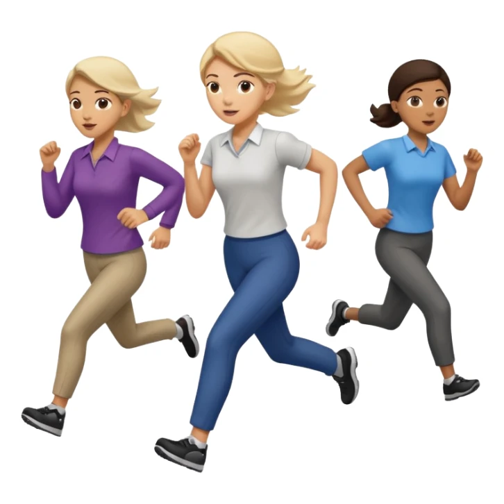 a female co-worker running and other co-workers chasing her -- the other co workers are tiny and in the distance and they are male and female sticker