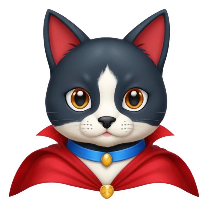 Black tuxedo cat head on cartoon character Underdog’s body sticker