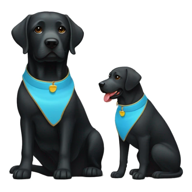 black-coloured labrador on the left with red collar, black-coloured labrador on the right with light blue collar. sticker