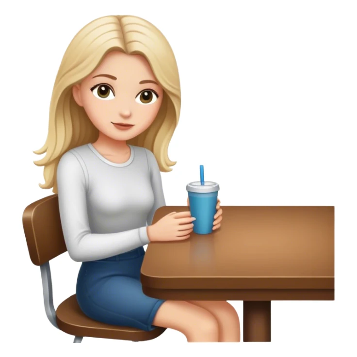 White girl full body sitting at table sticker