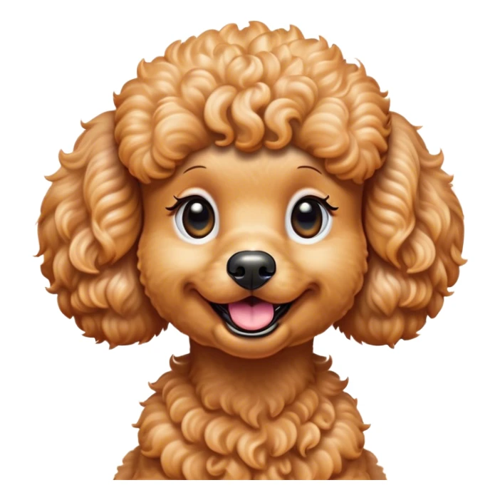 Cinematic Comical Apricot Poodle Portrait Emoji, Head tilted dramatically with an exaggeratedly amused expression, featuring a glossy, curly apricot Fur with a vibrant sheen, wide, expressive warm eyes filled with playful disbelief, Simplified yet hilariously expressive features, highly detailed, glowing with a slightly sassy glow, high shine, dramatic yet playful, stylized with an air of cheeky mischief, bright and endearing, soft glowing outline, capturing the essence of a spirited and over-the-top companion, so meme-worthy it feels like it could side-eye its way into internet fame instantly! sticker