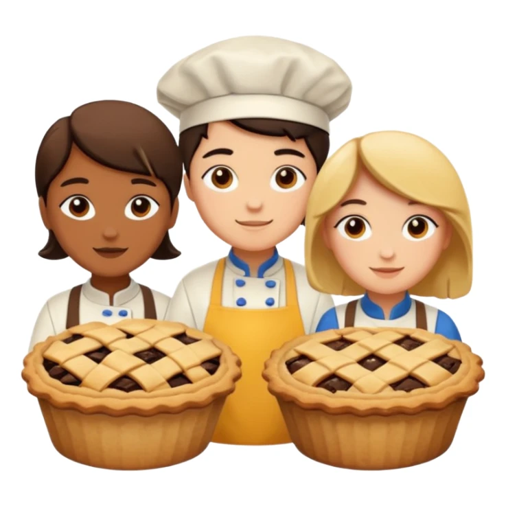 Baking community humanless avatar in vibrant style illustration. Pie, cookie, and muffin warm golden tones, simple shapes, flat design, high contrast. sticker