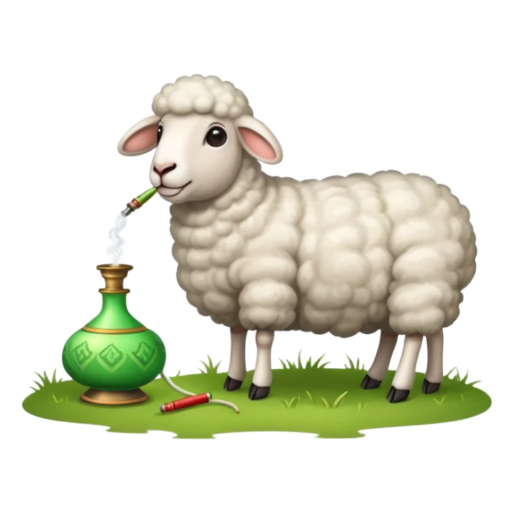 A sheep is grazing in the meadow and smoking a hookah. sticker