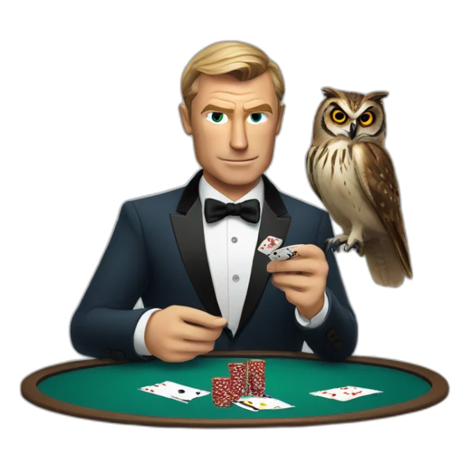 James Bond playing poker with an owl sticker