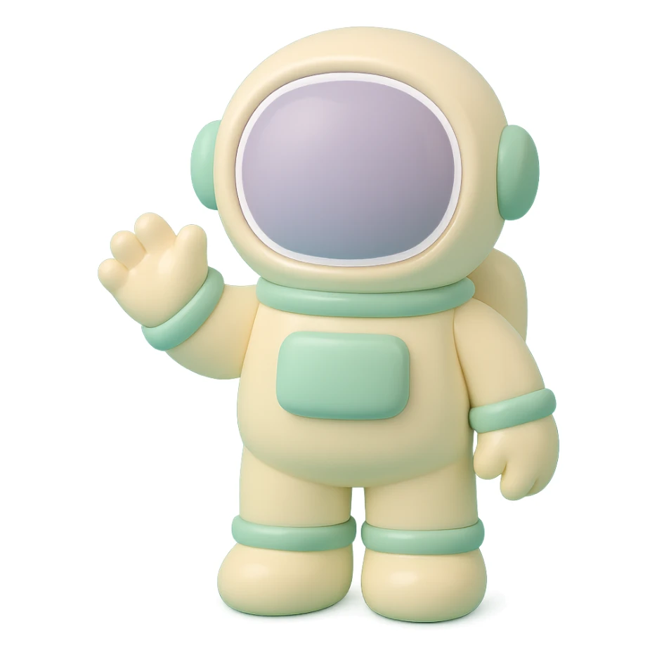 cute proportions astronaut waving in vinyl figure style sticker