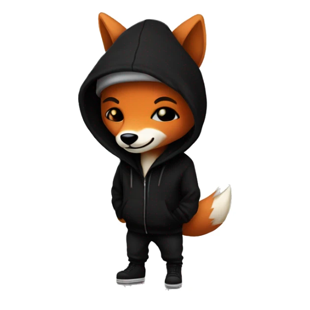Emo Fox wearing a black beanie and dark hoodie sticker