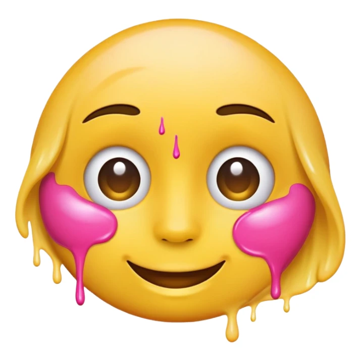 classic yellow round emoji with pink paint effect flowing from under the eyes to the chin sticker