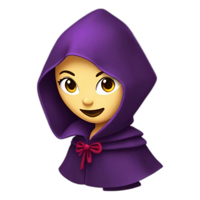 Villainess, purple hodded robe, eyes covered, red lips, wicked grin sticker