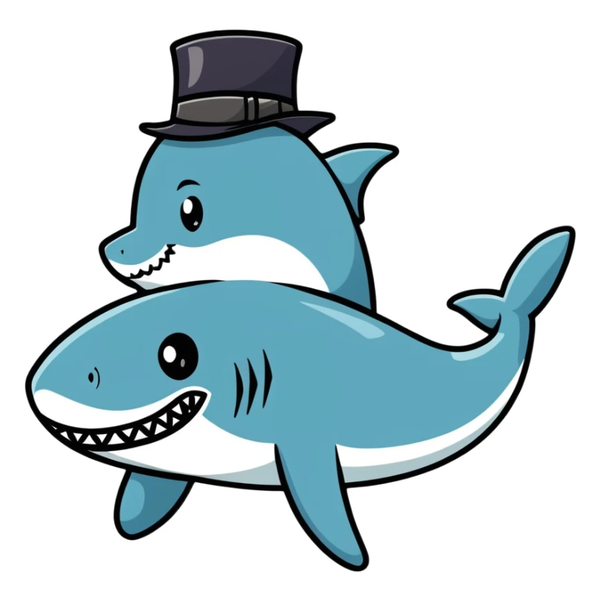 shark wearing a fancy black top hat sticker