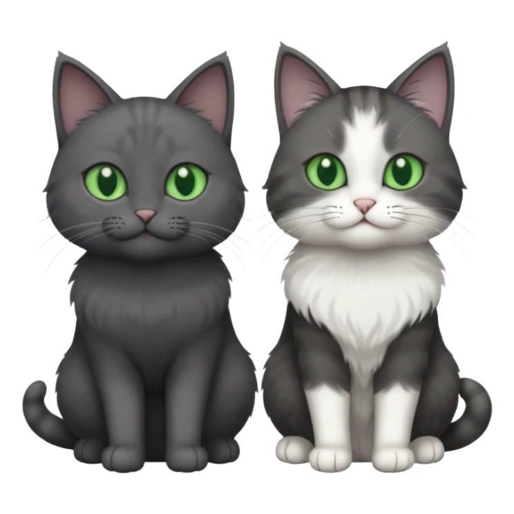 2 different coloured grey cats including one dark grey and white cat and one completely solid dark grey cat with green eyes and only white paws sticker