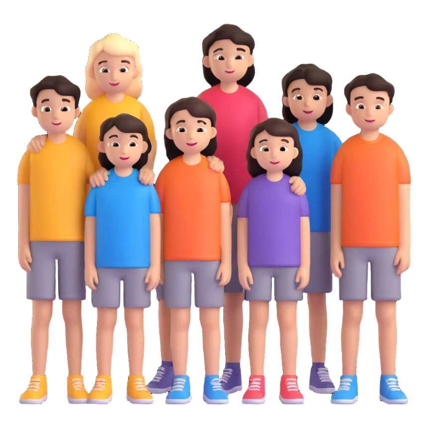 Seven boys and three girls standing together as a group sticker