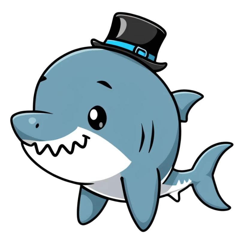 cartoonish sticker of a shark with a top hat sticker