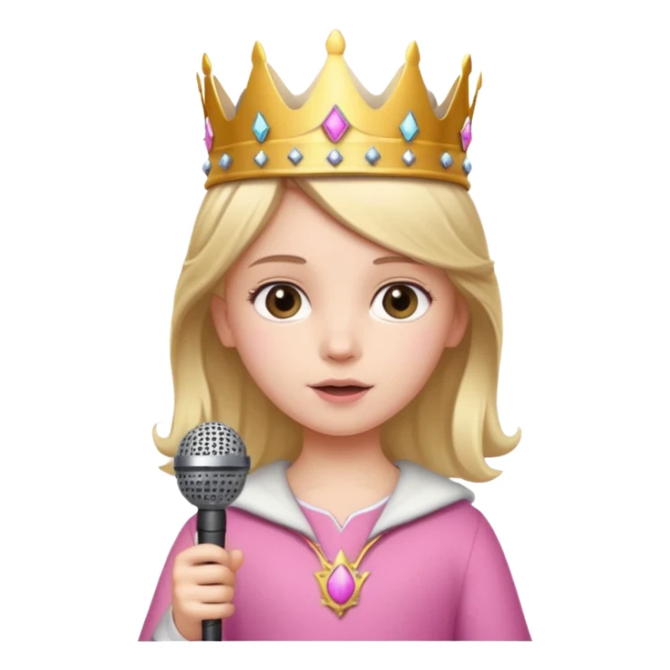 White girl child around 10 with crown and pink microphone sticker
