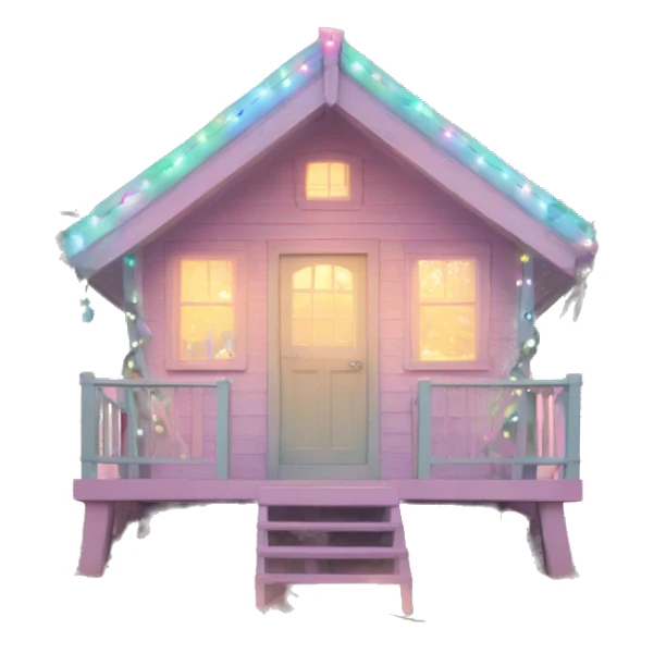 Pastel aesthetic beach hut with Christmas lights tree sticker