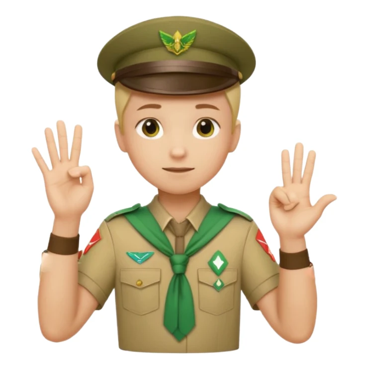 “Emoji-style person in a scout uniform making a balancing gesture with both hands. One hand holds a red cross (not allowed), the other a green checkmark (allowed). Thoughtful expression, simple clean emoji design, centered, transparent background.” sticker