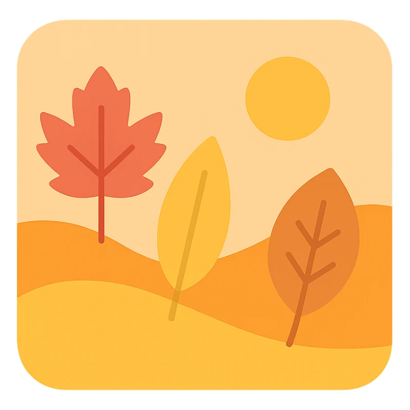 fall season scene in a square with leaves, warm tones sticker