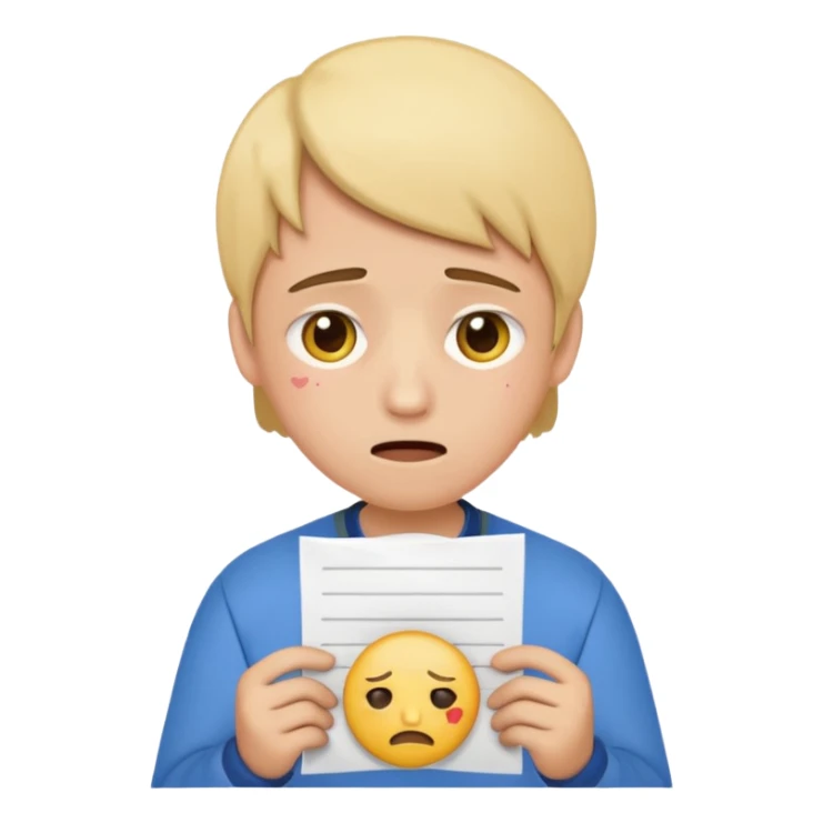 emoji student sad holding paper IELTS 5.5, crying, failure, white background sticker