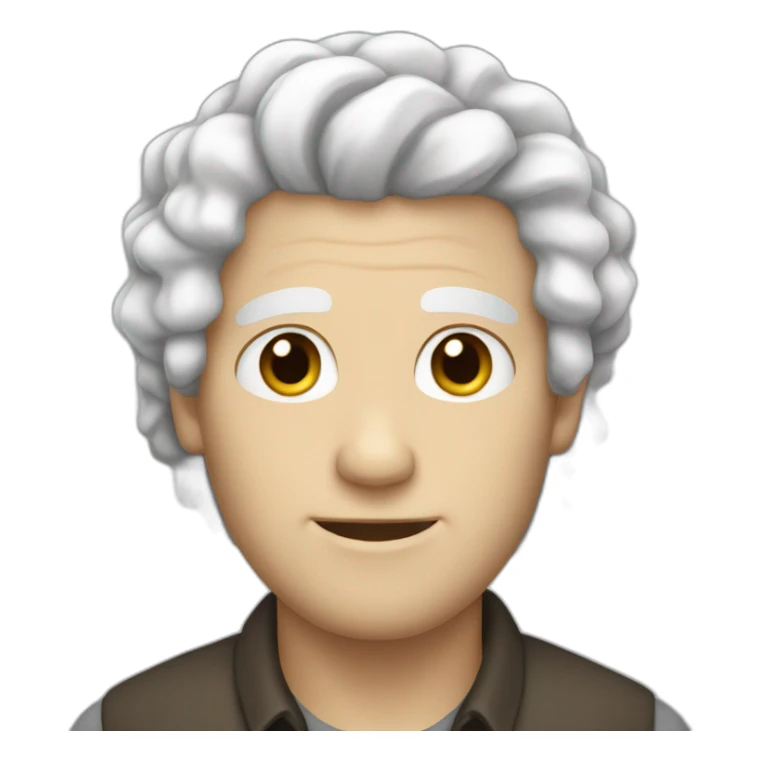 white man with curly white hair and dark roots sticker