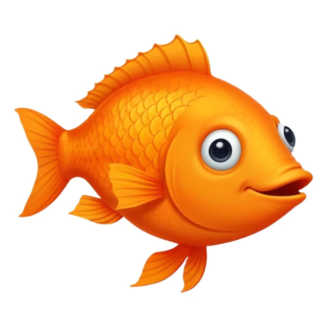 ridiculously derpy bright orange fish with wonky eye and goofy smile with drool, super friendly but extremely stupid looking, perfect flat side profile facing right, exactly 90 degrees, one eye visible sticker