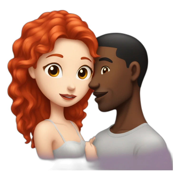 red head girl kissing a black hair guy with fair complexion  sticker