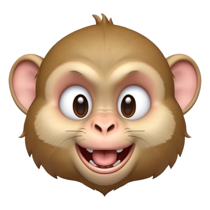 Cinematic Adorably Mischievous Macaque Portrait Emoji, Head tilted in a playful wink with an exaggerated, cheeky grin and a slightly raised eyebrow, featuring a compact, nimble build with fluffy fur and round, twinkling eyes brimming with mischief, Simplified yet irresistibly endearing features, highly detailed, glowing with a bright, joyful radiance, high shine, lively and quirky, stylized with an air of whimsical primate fun, soft glowing outline, capturing the essence of a mischievous macaque that seems ready to pull a playful face and scamper into your heart! sticker