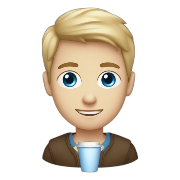 white blue eyed boy with a disposable cup of Coffee sticker