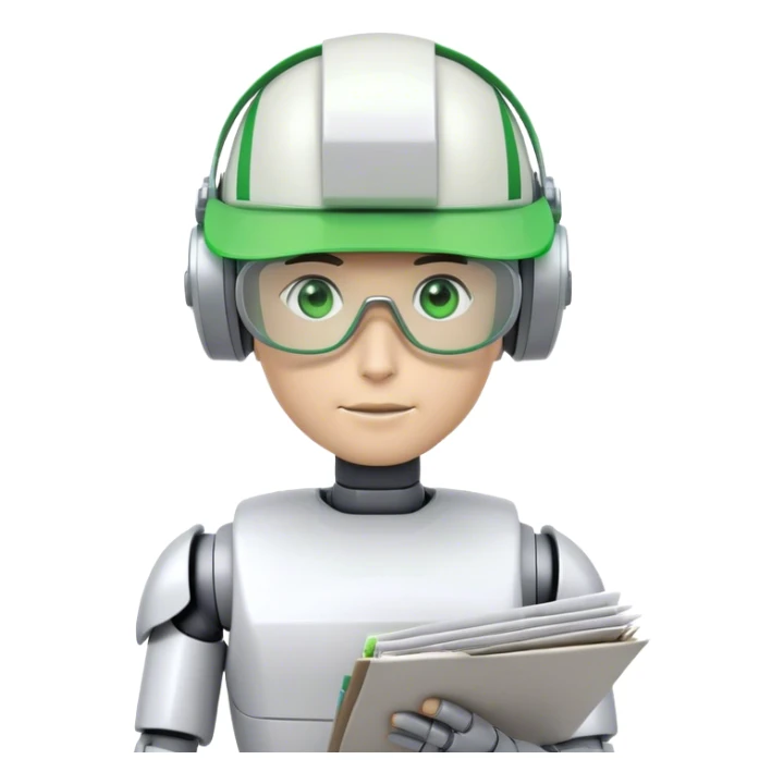 human like robot accountant with green Green eyeshades visor holding spreadsheets sticker