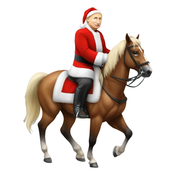 Vladimir Putin dressed in a santa suit on a horse  sticker
