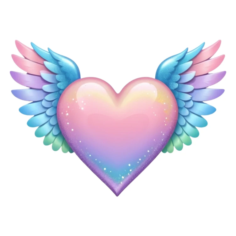 ombré heart with big full pastel wings with glitter sticker