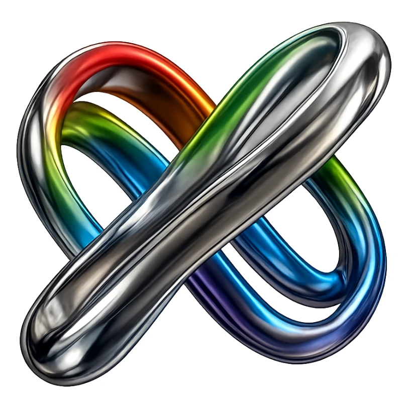 Transform the rainbow infinity symbol into a 3D chrome metallic style but keep the rainbow colors, highly reflective and shiny, no background. sticker
