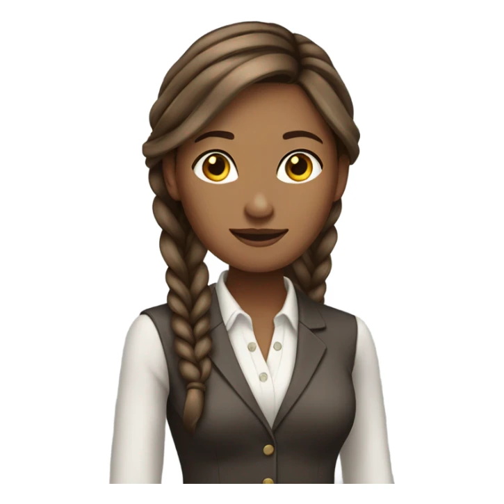 business woman long straight brown hair braid sticker