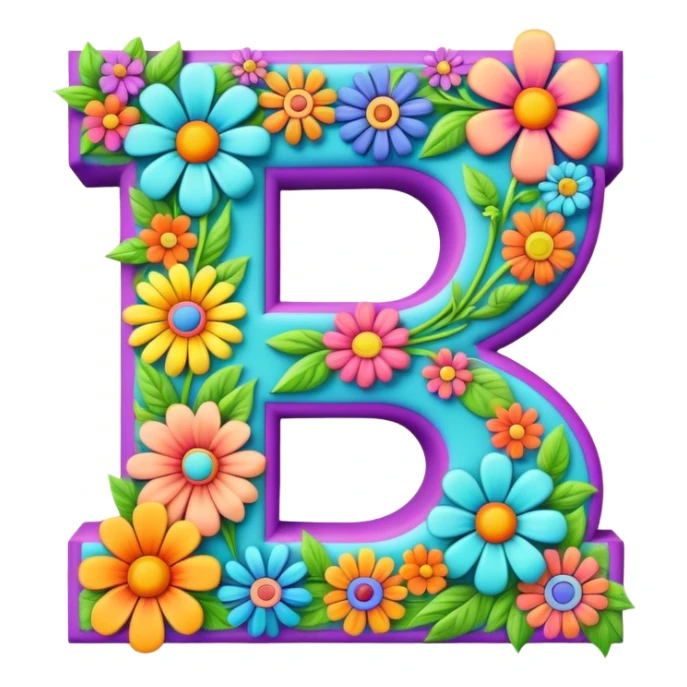 3D, gothic style psychedelic colored Letter Z with hippie style flower border sticker