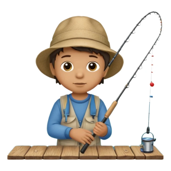 Little boy on the dock fishing, felt texture, scrapbooking sticker