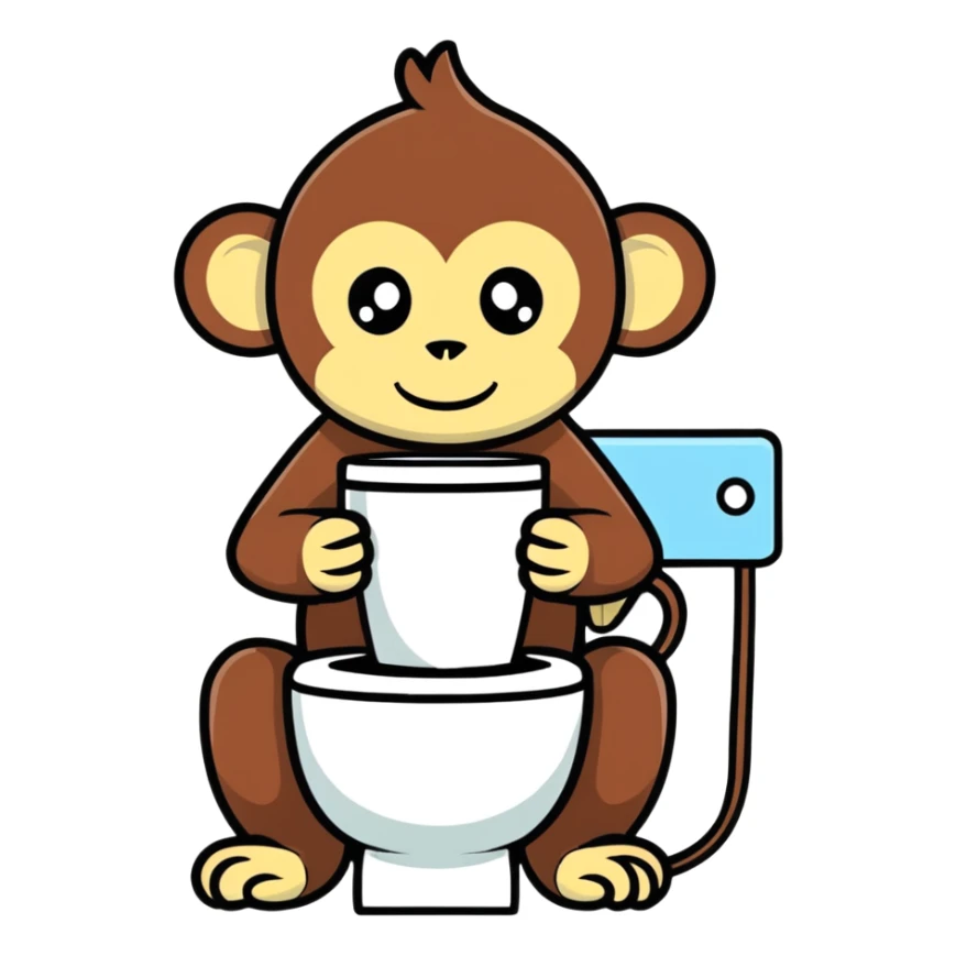 Monkey sitting on a toilet with coffee in his hand  sticker