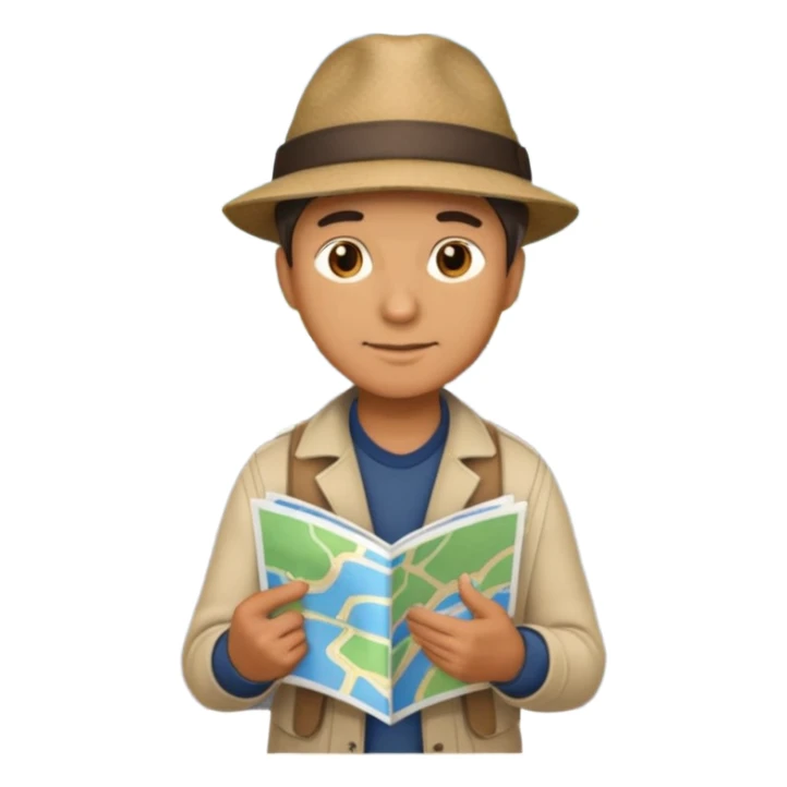 A man stands on a road with a map. There are 3 paths ahead. sticker