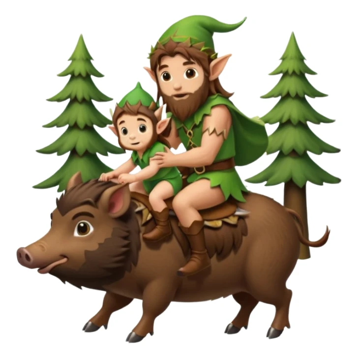 tiny forest elf man long brown hair beard riding baby boar sticker