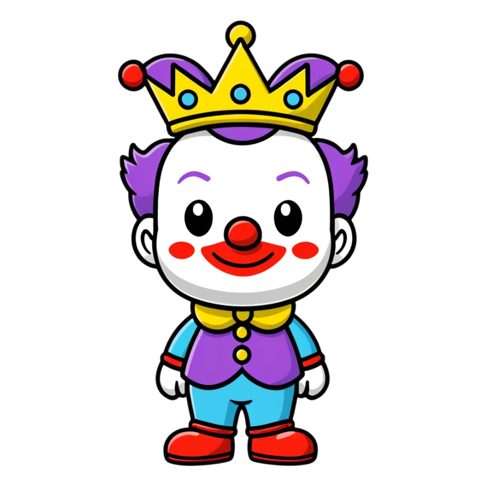funkopop style clown wearing crown sticker