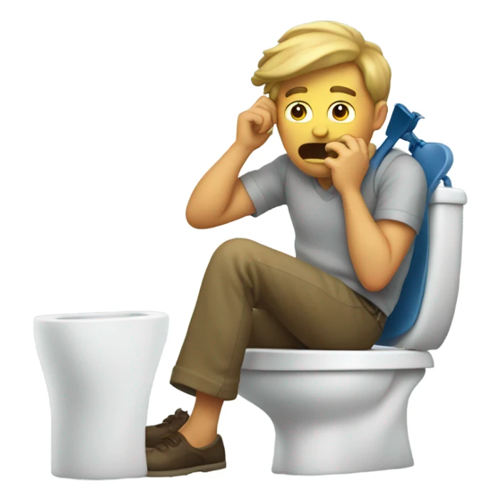 man on toilet on phone with bow on hair sticker