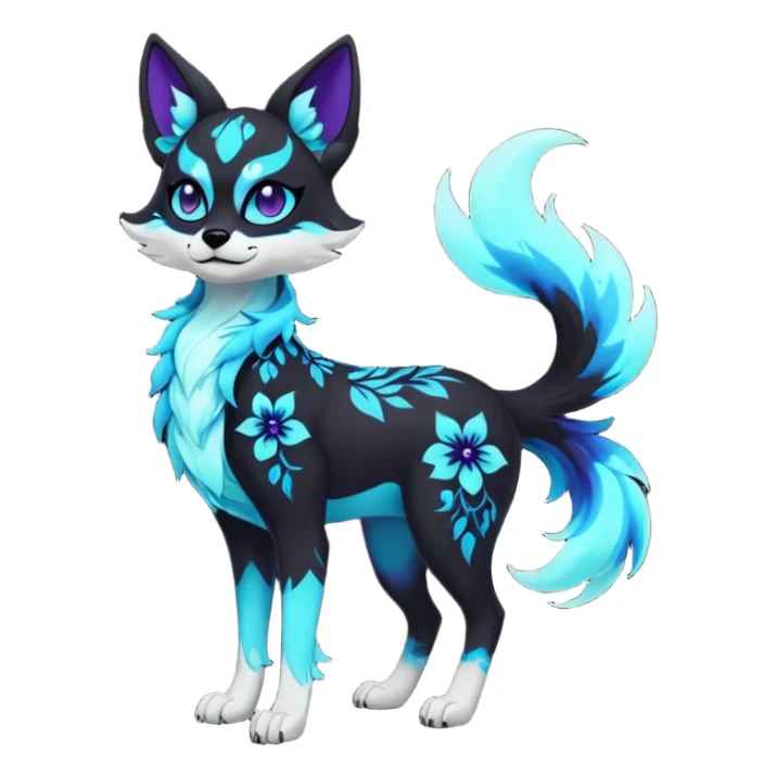 Multicolored gloomy glowing bioluminescent dark edgy gothic spooky cool badass pretty cool elegant realistic floral exotic Falvie-Fionbri-fursona, full body sticker