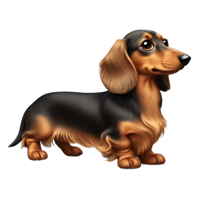 Longhair mini dachshund with tan nose sticker