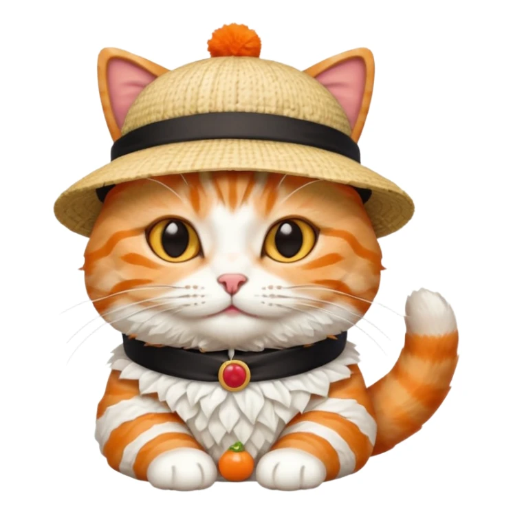 cat wearing a hat made out of sushi sticker