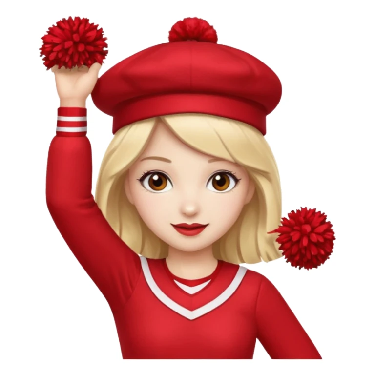 Cheerleader in red with red pom poms and red beret  sticker