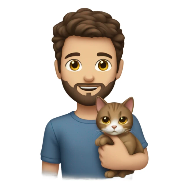 Brunette hair boy with beard holding a cat sticker